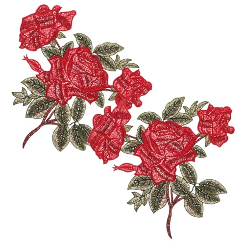 SEWACC 1 Paar Stickerei-reparatur-stickerei Applikationen Dekorative Patches Kleidungsflicken Jeansflicken Stoffblumen Aufnäher Flicken Für Kleidung Flicken Aufnähen Polyester Rot von SEWACC