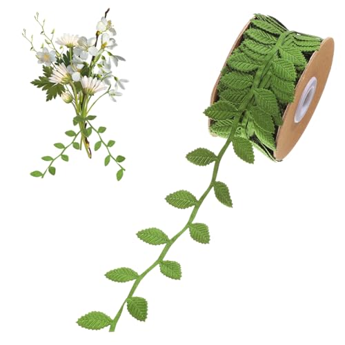 SEWACC 1 Rolle Blumenband geschenkband DIY-Bänder rotes Band grüne Blätter zur Dekoration grünes Drahtband bestickt Baumgirlandenband Band für Bouquet Heißprägung von Polyestergewebe von SEWACC