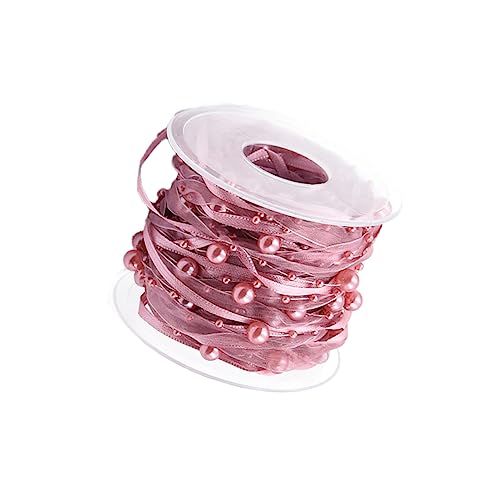 SEWACC 1 Rolle Geschenkband Perlendekor Perlengarn Satinperlenband Verpacken Netzband Kerzendeckel Topper Hochzeitsdekoration Dekoratives Band Hochzeitsband Aus Perlen Rosy von SEWACC