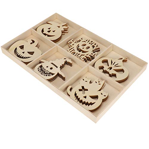 SEWACC 1 Satz 30 Stück Halloween-Anhänger aus Holz Patch gruselig Netz Aufkleber Tür Halloween Party Dekoration Halloween Holzanhänger Halloween-Holzaufhängung Halloween- aus Holz von SEWACC