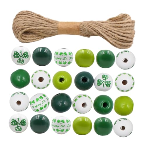 SEWACC 1 Satz Hanfseil-perlenset Bastelperle Patrick-party-accessoire Patrick Craft Perlen Schmuckperlen Patrick Dekoration Diy-perlen Lose Perlen Für Girlanden Light Green Holz von SEWACC