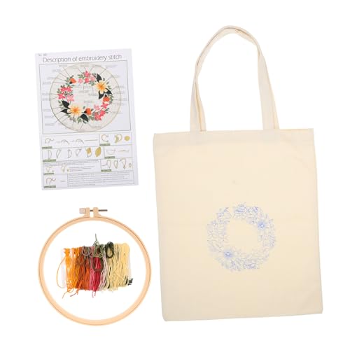 SEWACC 1 Satz Tasche aus Kreuzstich-Segeltuch embroidery kit embroidery set segeltuchtasche Stickerei Tasche Häkelset für Anfänger handtasche dekoratives Stickset Bastelset Polyester Weiß von SEWACC