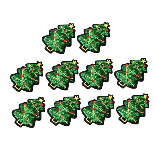 SEWACC 10 Stück Gestickter Stoffaufnäher kinderkleider kinderkleidung türdeko weihnachten weihnacjtsdeko trimmen Paillette Aufnäher zum Aufbügeln Patches zum Thema Weihnachten Green von SEWACC