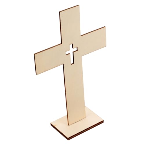 SEWACC 10 Stück Kreuzornamente aus Holz Kreuzaufsätze für Tische Kreuzverzierung für die Tischplatte living room decoration home decoration Religiöse Wohnkultur Hüttendekor hölzern Beige von SEWACC