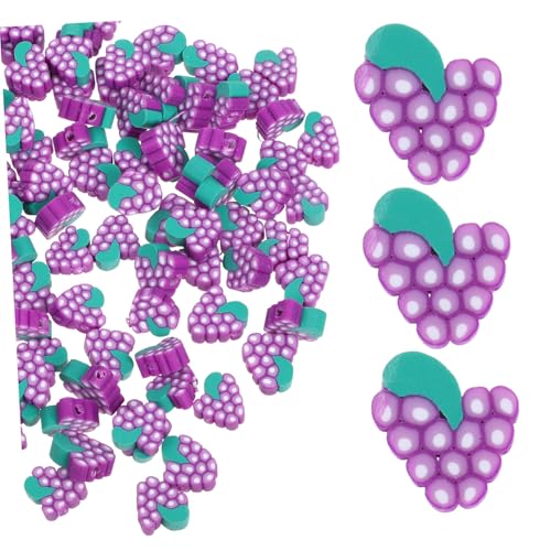 SEWACC 100 Stück Obst-polymer-ton-abstandshalter, Kleine Traube, Lose Perlen Für Diy-schlüsselanhänger, Zubehör Und Bastelprojekte, Tonperlen-charms, Diy-herstellung Loser Perlen, von SEWACC