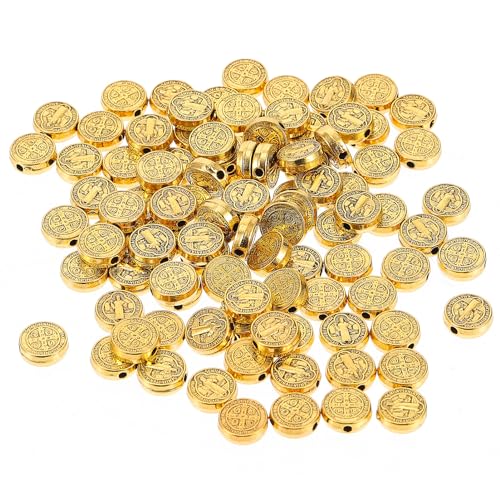 SEWACC 100Pcs Religiöse Spacer Perlen Charms Runde Doppelseitige Jesus-Kreuz-Spacer-Perlen Für Diy-Schmuckherstellung (Golden) von SEWACC