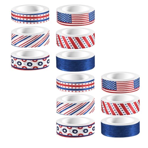 SEWACC 12 Rollen Washi-Tape Zum 4. Juli Patriotische Sterne Streifen Washi-Klebeband Rot Blau Dekorative Papieraufkleber Für Die Geschenkverpackung Zum Unabhängigkeitstag von SEWACC