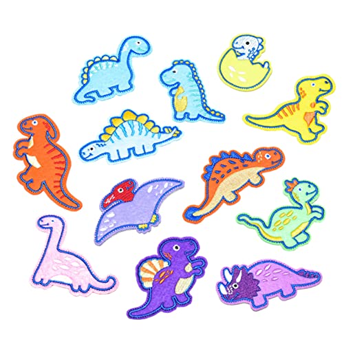 SEWACC 12st Dinosaurier Gestickter Aufnäher Kronenaufkleber Für Stoff Gestickte Aufnäher Diy-kleiderflicken Stickereiflecken Cartoon-handwerk-applikation Aufkleber Tiere Tierflecken Vlies von SEWACC