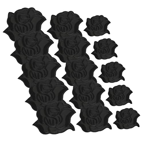 SEWACC 15St schwarzer Rosenfleck Stickrahmen gestickte Aufnäher Stickgarn Bausatz Stickerei-DIY-Patch embroidery set stickset Nähwerkzeug dekorative aufkleber für kleidung Polyester Black von SEWACC