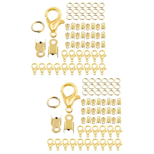 SEWACC 2 Sätze Diy Zubehör Schmuck Biegeringe Quetschperlen Reparaturset Für Halsketten Perlenset Schmuck-ergebnisset Ohrringe Drahthaken Kordelendkappen Umklappen Ring-kit Eisen Golden von SEWACC