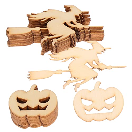 SEWACC 20 Stück Halloween Holzspäne Ausschnitte Decoupage Ornamente Samt Für Den Außenbereich Blanko Halloween Plätzchen Schablonen Kleine Kürbismalerei Holzscheibe von SEWACC