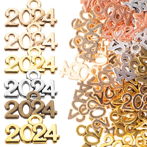 SEWACC 2024 Jahr Charme 100 Stücke Anzahl Legierung Anhänger Legierung Charms 2024 Schmuck Charms DIY Schmuck Handwerk Machen Zubehör (Gemischte Farben) von SEWACC