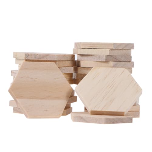 SEWACC 25 Stk Holzscheiben Holzstücke für Hochzeitsdekoration Holzstücke für Geschenkanhänger Holzstücke für decoraciones para sala de casa sechseckige Ausschnittformen Hölzern von SEWACC