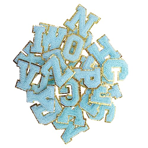 SEWACC 26st Stoffaufkleber Mit Englischem Alphabet Diy-rückenpatches Fleckendekor Für Kleidung Rückenpflaster Für Zu Hause Selbstklebende Chenille-patches 3d-aufnäher Polyester Blue von SEWACC