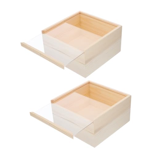 SEWACC 3 Kleine Aufbewahrungsboxen Aus Holz Mit Durchsichtigem Schiebedeckel Schmuckschatulle Schmuckkästchen Süßigkeitenboxen Behälter Erinnerungsboxen Ringbox Schatzkiste von SEWACC