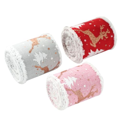 SEWACC 3 Rollen Geschenkband selber machen Weihnachtsschleife Glitzer Weihnachten Weihnachtsbastelband ribbon bandfeile Girlande DIY Bastelbedarf Weihnachtsband für Stoff von SEWACC