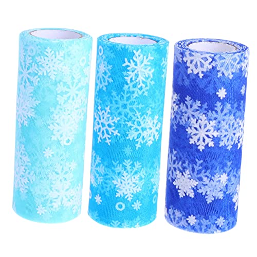 SEWACC 3 Rollen Schneeflocken Netzrolle Schneeflocken Organza Stoff Kunsttüllstoff Schneemann Weihnachtsdekorationen Blauer Tutu Glitzerstoff Spitzenstoff Leinenrock DIY Tuch von SEWACC