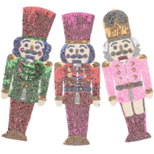 SEWACC 3 Stück Nussknacker-Kleidungsflicken Nussknacker-Pailletten Selbstklebende Flicken Glitzernde Weihnachtsflicken Soldatenfiguren Zum Aufnähen Gestickte Applikationen Für von SEWACC