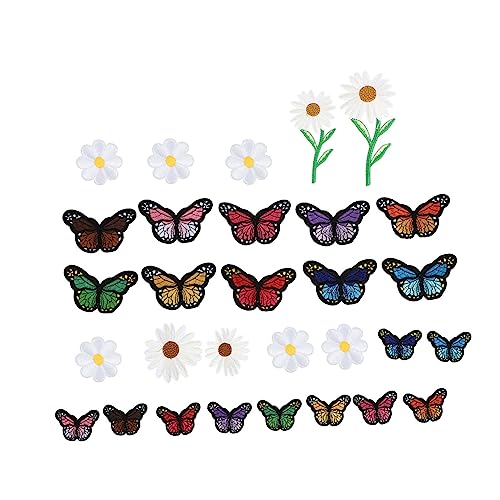 SEWACC 33St Gemischte Patch-Aufkleber Blumendekorationen Gänseblümchen-Patches zum Aufnähen Gänseblümchen-Blumen-Nähflecken embroidery bügel Applikation nähen DIY-Nähflicken Polyester von SEWACC