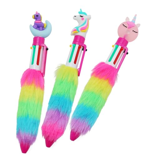 SEWACC 3St Einhorn Kugelschreiber süße Stifte Farbstifte flauschiger Stift Zappelspielzeug-Stift farbige kugelschreiber schreibwaren set Regenbogenstift dekorative Kinderstifte Plüsch von SEWACC