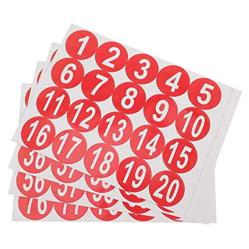 SEWACC 4 Blätter Zahlenaufkleber nummern number stickers label Behälter selbstklebendes Klassifizierungsetiketten mit kleinen Nummern PVC- rot von SEWACC