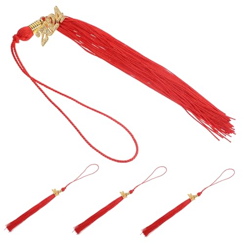 SEWACC 4 Stück Graduierungskappe Quasten Abschlussball-Banner Abschlussquaste 2024 Abschlussbanner Ammer Rosa Abschlusskappe Stütze Abschluss Quasten Hut dekorative Anhänger Polyester rot von SEWACC