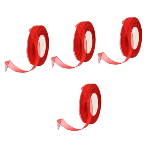 SEWACC 4 Stück Gürtel aus Schneegaze rotes Chiffonband Geschenkband zum Verpacken von Geschenken Netzband Haarschleifen seidenband ribbon für Bogenbau Weihnachtsband Nylon von SEWACC