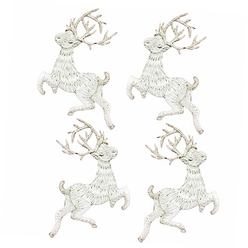 SEWACC 4 Stück Kitz Stoff aufkleber Krippenaufkleber für Kinder Hirsch-Stoffaufkleber weihnachtsbasteln weihnachten basteln Kleidungsreparaturstoffaufkleber Weihnachtspatch Silver von SEWACC