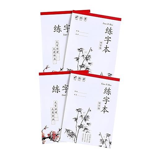 SEWACC 4 Stück Übungsbuch Handschriftbücher Für Kinder Chinesischer Hartstift Handschriftbuch Kinder Notizblöcke Übungsdurchzeichnungsbuch Kalligraphie Trainingsbuch Tian Zi Notizbuch von SEWACC