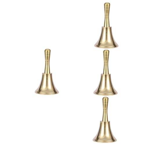 SEWACC 4 Stück die Glocke rütteln Handglocke Teeglocke Handklingel Hotelklingel große Rufglocken christmas bells weihnachtsglockenspiel Metallglocke für Bar Anrufsglocke Messing Golden von SEWACC