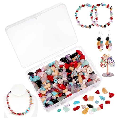 SEWACC 400 Stück natürlicher Kies steinperlen susseskeiten anhängerschloß jewelry set DIY-Schmuck beads multi Edelsteinformen Bausätze Perlen Masse Schmuckperle unregelmäßige Perlen von SEWACC