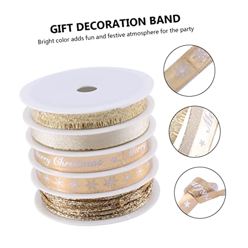 SEWACC 5 Rollen Ornamentband Bänder Weihnachtsstoffband Strassband Weihnachtsbaum ribbons ribbon band weihnachtskränze christmas dekoration dekoratives Band Weihnachtsband Golden von SEWACC