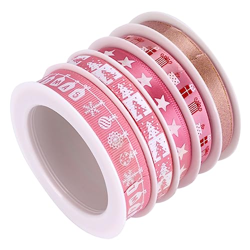 SEWACC 5 Rollen Ornamentband weihnachtsdeko geschenkband weihnachtsdeco dekoration weihnachten ribbon band Christbaumschmuck Weihnachtsband Bänder Dekorband dekoratives Band Stoff Rosa von SEWACC