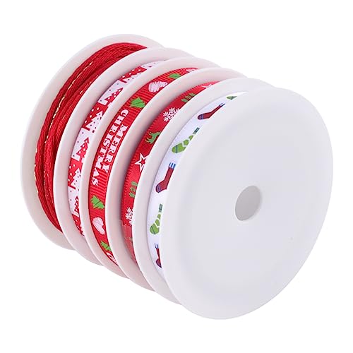 SEWACC 5 Rollen Weihnachtsband Weihnachtslichter Bänder Dekorationsband Weihnachtsverpackungsband Ornamentband Weihnachtsgirlande Weihnachtsbaumband Weihnachtsgeschenkpapier Stoff Rot von SEWACC