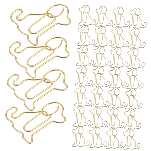 SEWACC 50 Stück Bücherregal mit sitzendem Hund bookmarks scheckheft dekoration clips bürogadges Chips-Clips Foto mit Clips kreative Büroklammern Dokumentenklammern aus Metall Golden von SEWACC