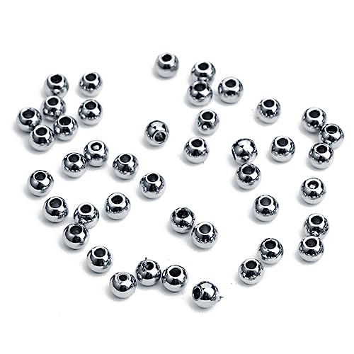 SEWACC 50 Stück runde Perlen für Halskette beads for bracelets Edelstahlperlen Schmuckzubehör Schmuckdekoration nahtlose runde Perle Perlen zum Basteln DIY-Perlen Perlensets Silver von SEWACC