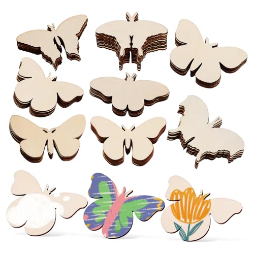 SEWACC 54 Stück Schmetterling Kuchen Topper Schmetterlinge zum Basteln Schmetterlinge für Blumensträuße home decor wohnungsdeko Holzscheiben-Ornamente Holzformen zum Basteln hölzern von SEWACC