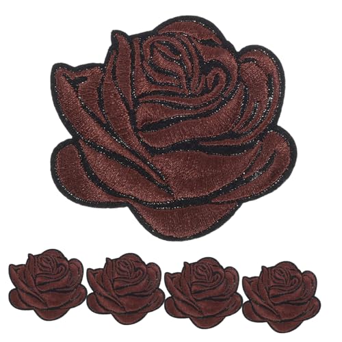 SEWACC 5St Rosenbeet bügel patches Flecken Gestickte Applikationsaufnäher Patches nähen selbstklebende Abziehbilder Kleidungsstück Patches Herzapplikation Rose Bügelbild Baumwolle Brown von SEWACC