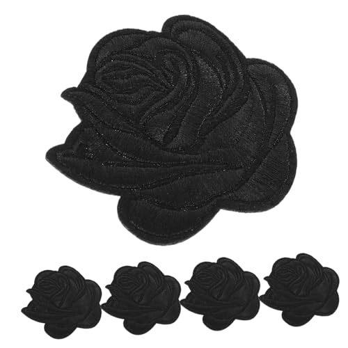 SEWACC 5st Rosenbeet Jackenflicken Patch-kleidung Jeans-patches Schwarze Türklammern Selbstklebende Türklammern Patch-rosen Handgefertigte Abziehbilder Gestickte Abzeichen Black Baumwolle von SEWACC