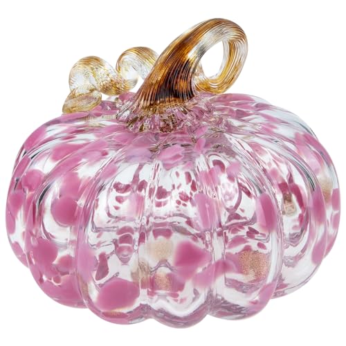 SEWACC Glas-Kürbisfigur Mundgeblasener Glas-Kürbis Tischdekoration Für Zuhause Herbsternte Halloween-Dekoration (Rosa) von SEWACC