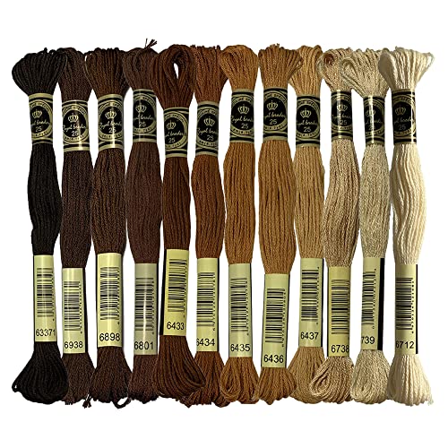 Brown Colors 100% Long-staple Cotton Embroidery Floss Pack Cross Stitch Threads, Pack of 12 Skeins von SEWCRANE