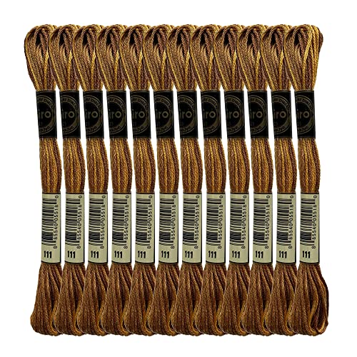 Magical Color Variegated Cross Stitch Thread Color Variations Embroidery Floss Pack, 8.7-Yard, Gold Brown, Pack of 12 Skeins von SEWCRANE