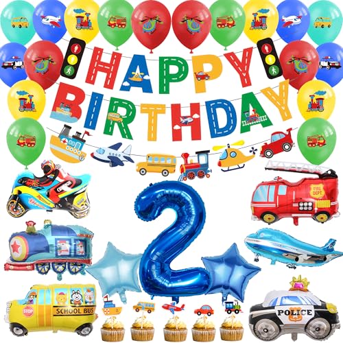 Auto 2. Geburtstag Dekorationen Junge - 29pcs Transport Party Dekoration einschließlich Happy Birthday Banner LKW Latex Ballon Autos Nummer 2 Folienballons für 2 Jahre alte Jungen Autos Party Supplies von SEWIRUY