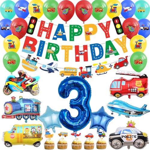 Auto 3. Geburtstag Dekorationen Junge - 29pcs Transport Party Dekoration Einschließlich Happy Birthday Banner LKW Latex Ballon Autos Nummer 3 Folienballons für 3 Jahre alte Jungen Autos Party Supplies von SEWIRUY