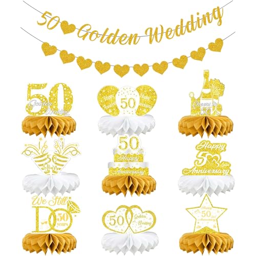 Dekoration zum 50. Hochzeitstag, 50. Hochzeitstag, Wabendekoration, Herzringe, Satin, Banner zum 50. Hochzeitstag, Banner für 50. Hochzeitstag von SEWIRUY