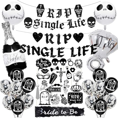 Gothic Junggesellinnenabschied-Dekorationsset – 45 Stück Rip Single Life Banner Bride to Be Schärpe schwarze Foto-Requisiten Latexballons für Junggesellinnenabschied, Verlobung, Hochzeit, Brautparty von SEWIRUY