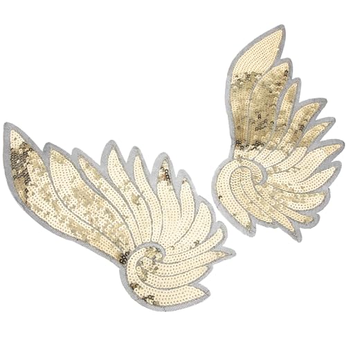 SEWOART 1 Paar Gestickter Paillettenaufnäher Alien-Kostüm Eule Zimmerdekoration gestickte Bling-Flügel goldene Kleidungsaccessoire Flicken für Jacken Applikation zum Nähen von DIY-Kleidung von SEWOART