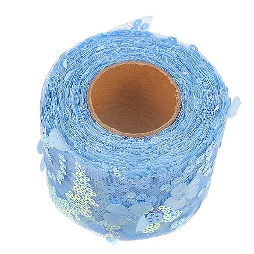 SEWOART 1 Rolle Dekoratives Tüllgewebe Glitzerband Diy Bastelband -gurtband Blumenband Mit Spitzenbesatz Paillettenband Für Diy Pailletten Besticktes Polyester Blue von SEWOART