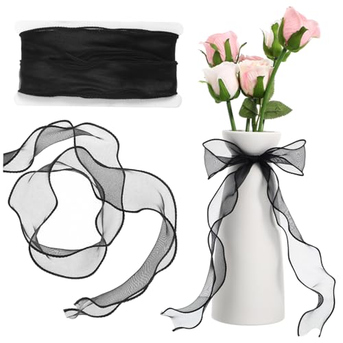 SEWOART 1 Rolle Hochzeitsband DIY Band Meerjungfrauenschwanz Band Geburtstagsband Urlaubsband Schneegarn Seidenband Organza Band Verpackungsbänder Polyester Stoff Schwarz von SEWOART