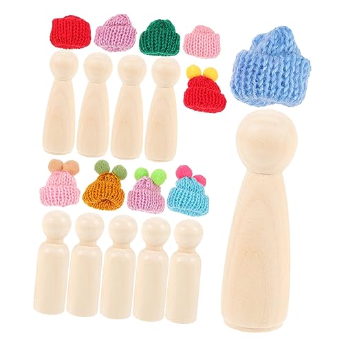 SEWOART 1 Satz Holzpuppen mit Hüten Bausätze Steckpuppen unvollendet Kinderhüte Koje bastel set für Bastelset für holzspielzeug Sandtisch Holzpuppe pflock leute aus holz Garn von SEWOART